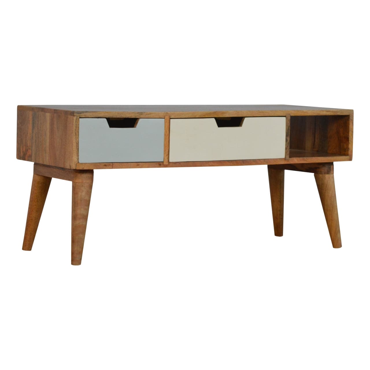 Mid-Century Modern Gradient TV Stand - Solid Mango Wood Entertainment Center for Living Room - main view showing...