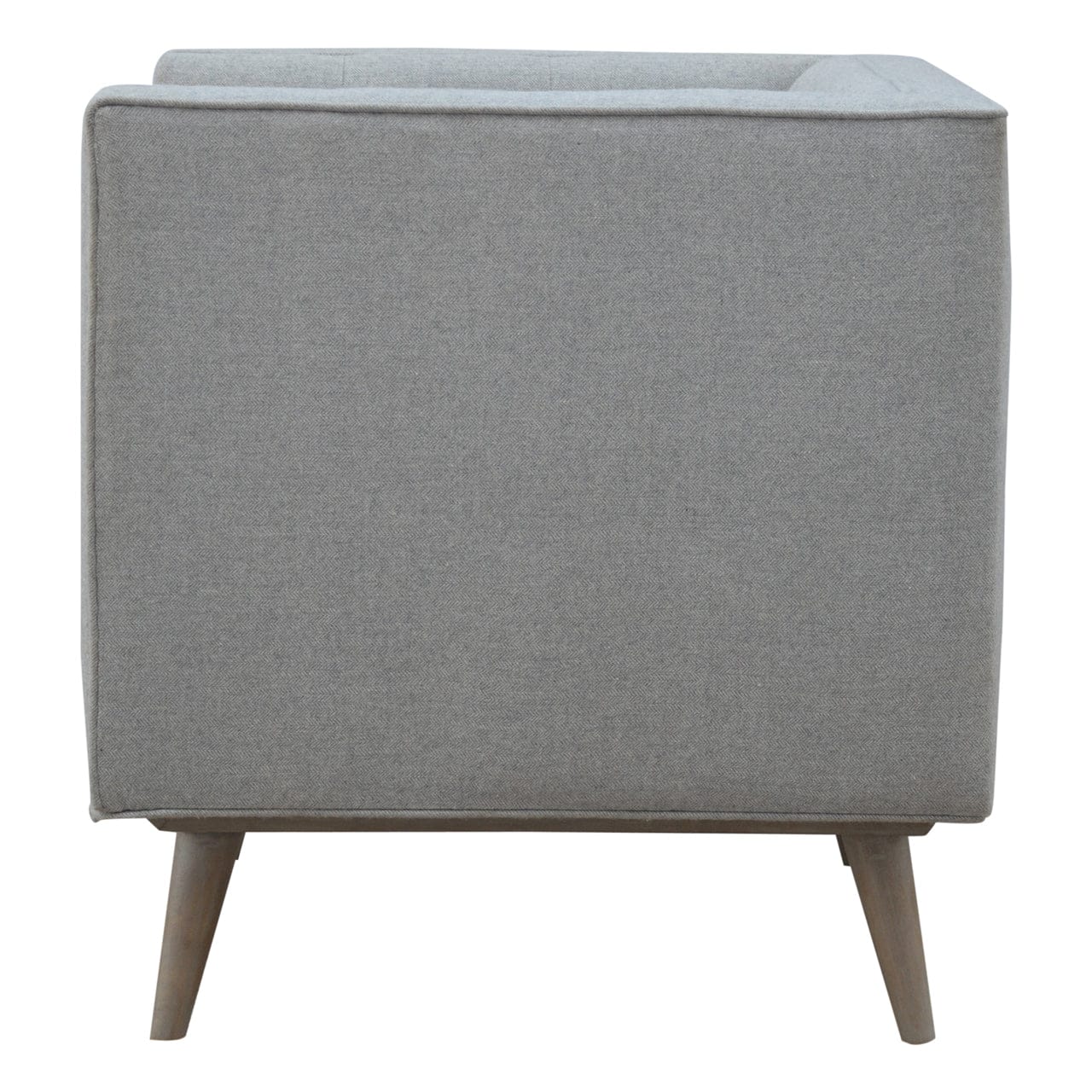 Mid-Century Modern Grey Tweed Armchair - Solid Mango Wood Accent Chair for Living Room - product view 8 showing...