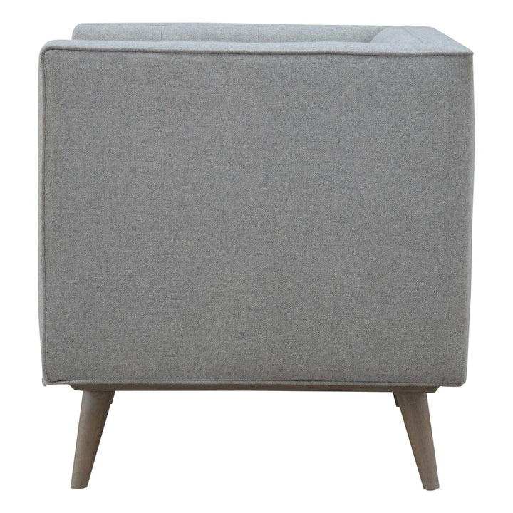 Mid-Century Modern Grey Tweed Armchair - Solid Mango Wood Accent Chair for Living Room - product view 8 showing...