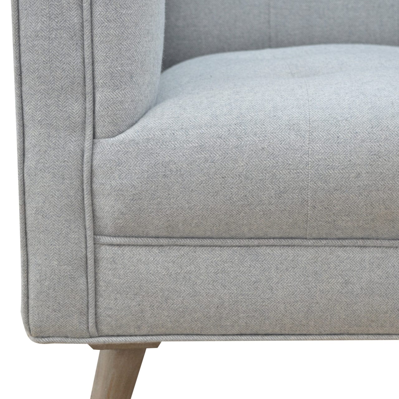 Mid-Century Modern Grey Tweed Armchair - Solid Mango Wood Accent Chair for Living Room - product view 7 showing...
