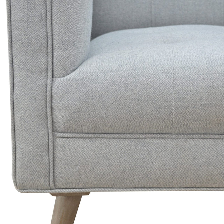Mid-Century Modern Grey Tweed Armchair - Solid Mango Wood Accent Chair for Living Room - product view 7 showing...