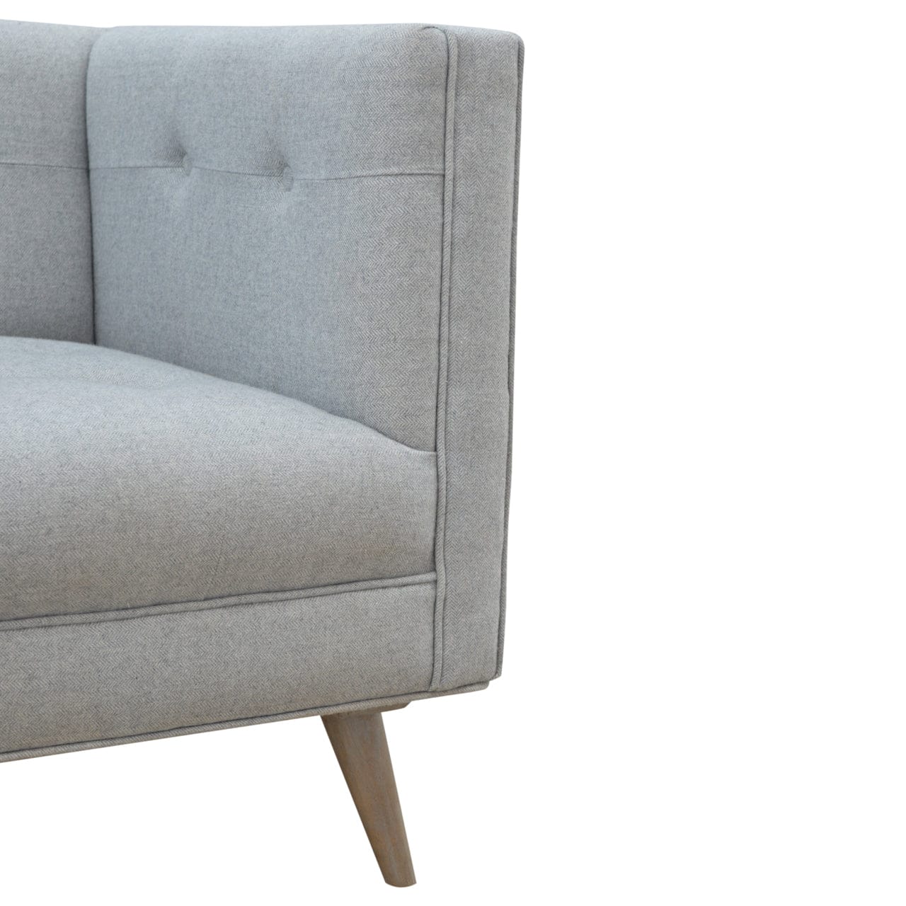 Mid-Century Modern Grey Tweed Armchair - Solid Mango Wood Accent Chair for Living Room - product view 4 showing...