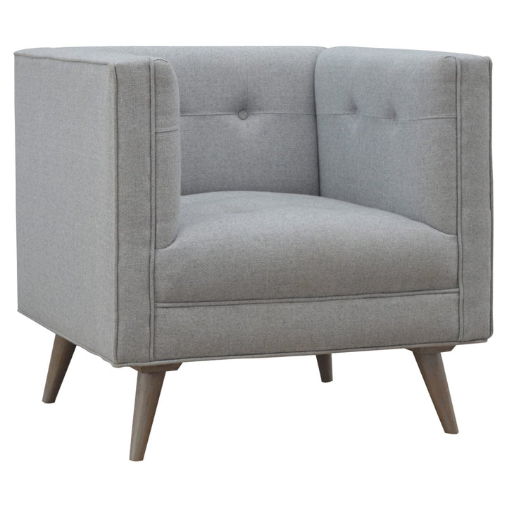 Mid-Century Modern Grey Tweed Armchair - Solid Mango Wood Accent Chair for Living Room - product view 2 showing...