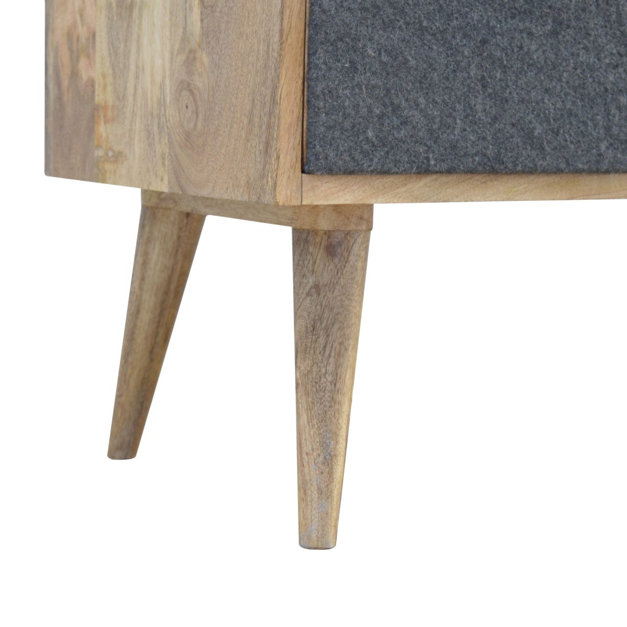 Mid-Century Modern Grey Tweed Dresser - Solid Mango Wood Storage Chest for Bedroom - product view 6 showing handcrafted...