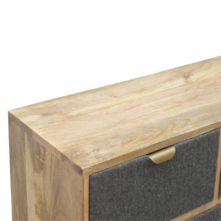 Mid-Century Modern Grey Tweed Dresser - Solid Mango Wood Storage Chest for Bedroom - product view 3 showing handcrafted...