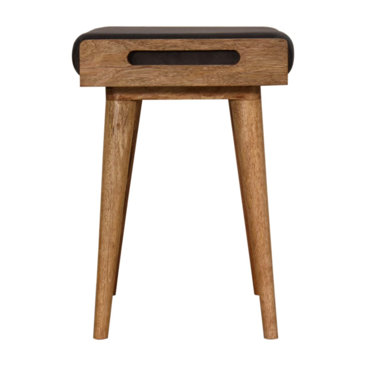Mid-Century Modern Grey Velvet Tray Style Footstool - Solid Mango Wood Accent Stool for Living Room - product view 6...