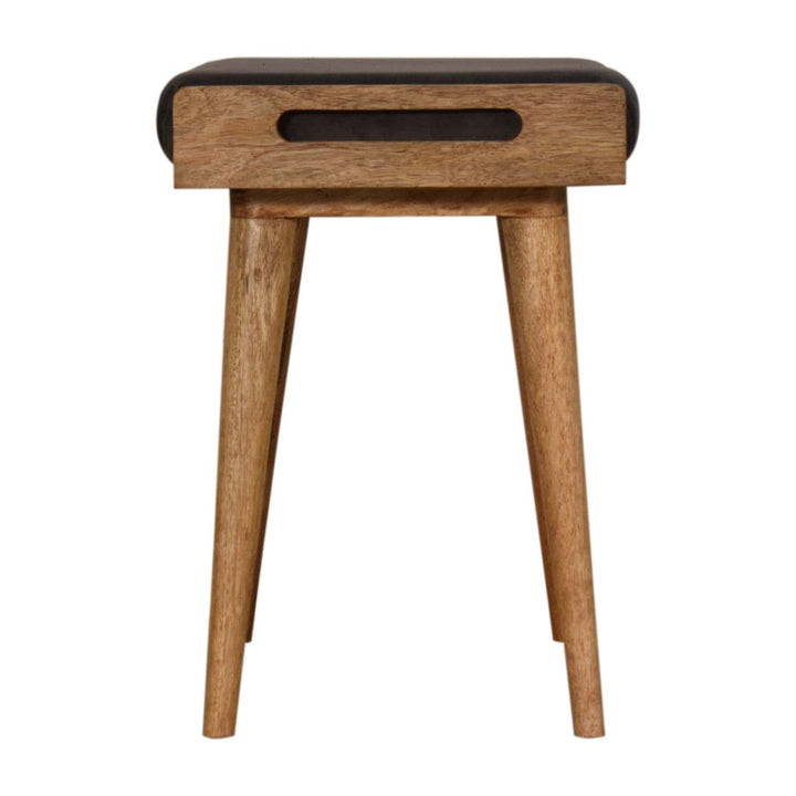 Mid-Century Modern Grey Velvet Tray Style Footstool - Solid Mango Wood Accent Stool for Living Room - product view 6...