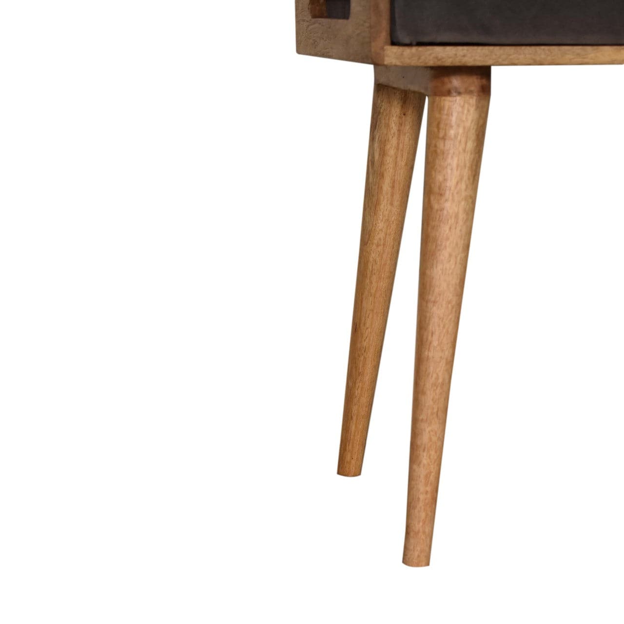 Mid-Century Modern Grey Velvet Tray Style Footstool - Solid Mango Wood Accent Stool for Living Room - product view 5...