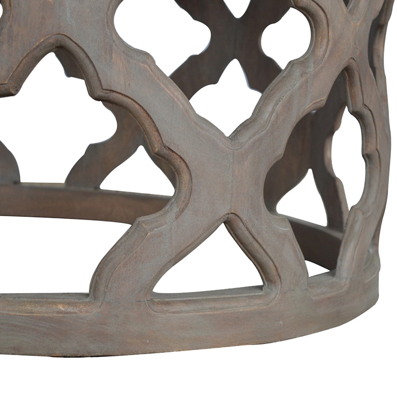 Mid-Century Modern Grey Wash Cut-out Stool - Solid Mango Wood Accent Seating - product view 5 showing handcrafted solid...