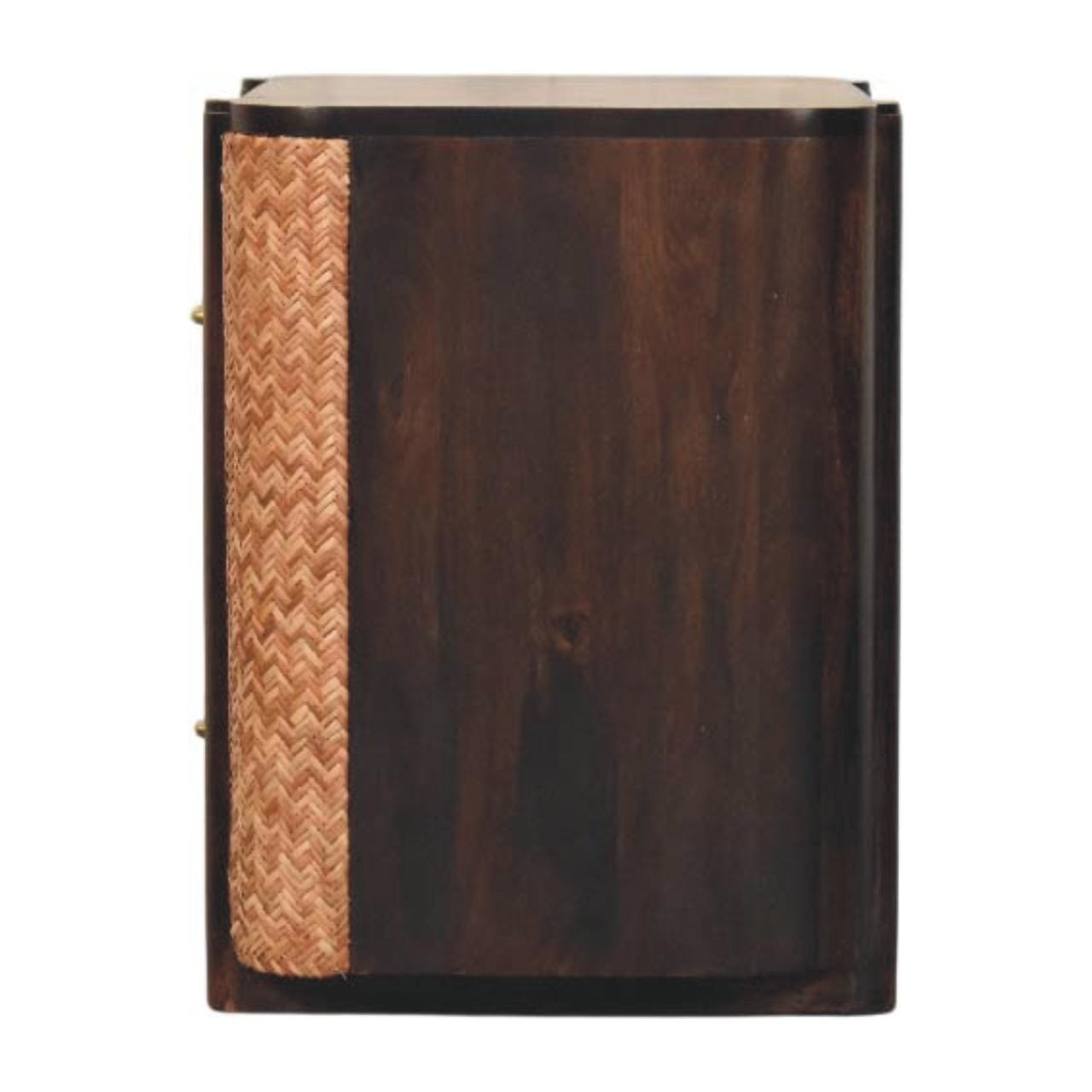 Rustic Solid Mango Wood Havana Canefront Nightstand - California Walnut Bedside Table - product view 8 showing...