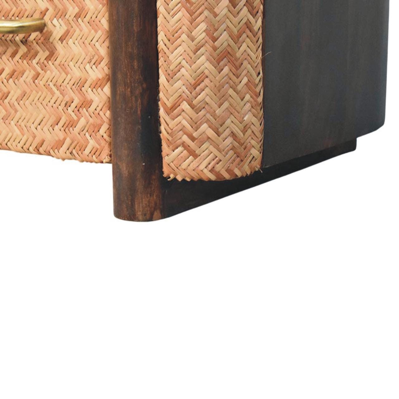 Rustic Solid Mango Wood Havana Canefront Nightstand - California Walnut Bedside Table - product view 7 showing...