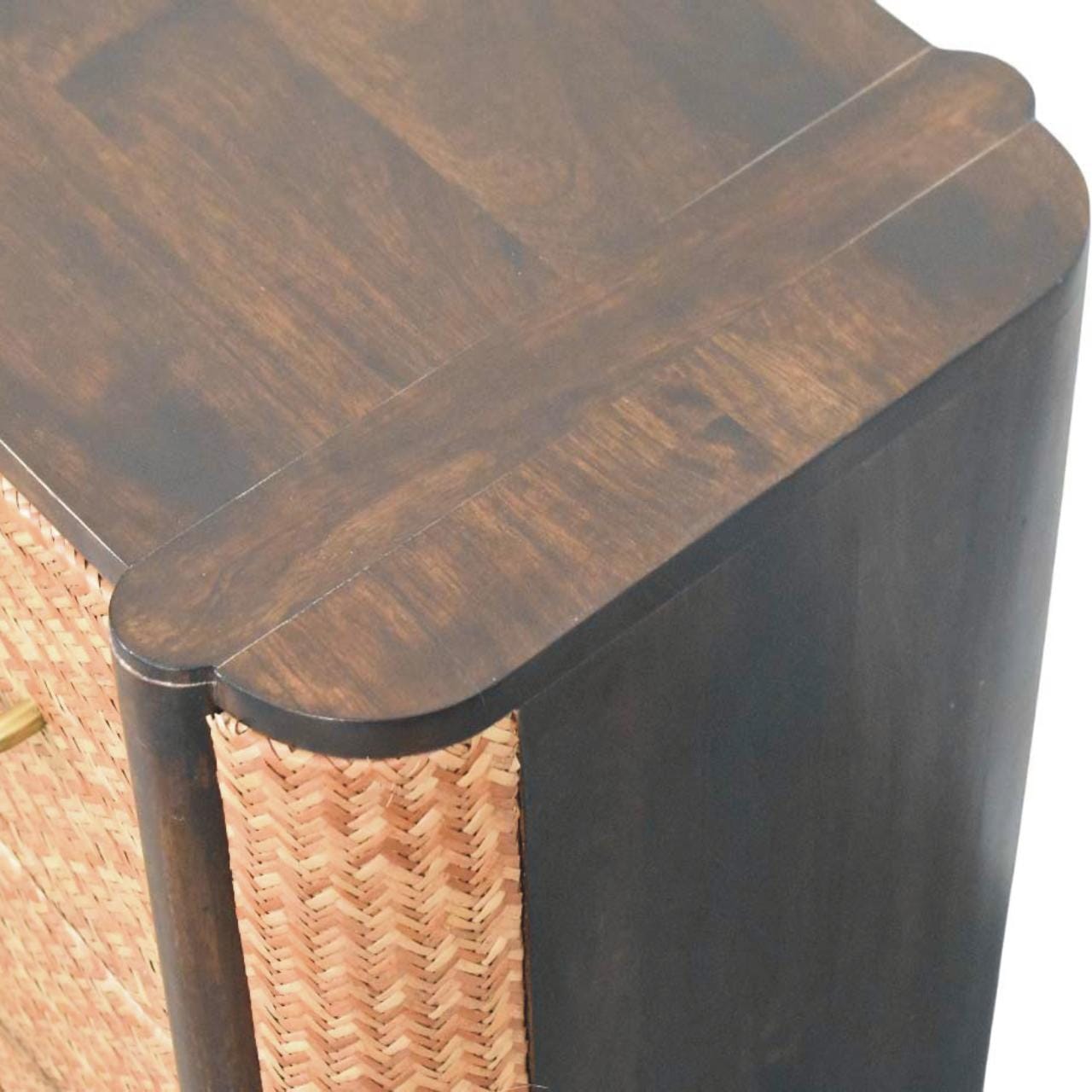 Rustic Solid Mango Wood Havana Canefront Nightstand - California Walnut Bedside Table - product view 5 showing...