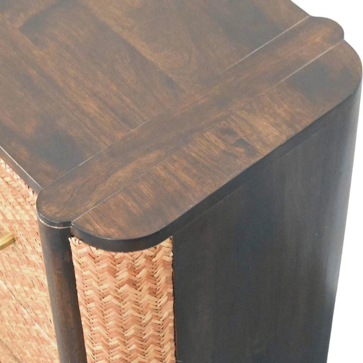 Rustic Solid Mango Wood Havana Canefront Nightstand - California Walnut Bedside Table - product view 5 showing...