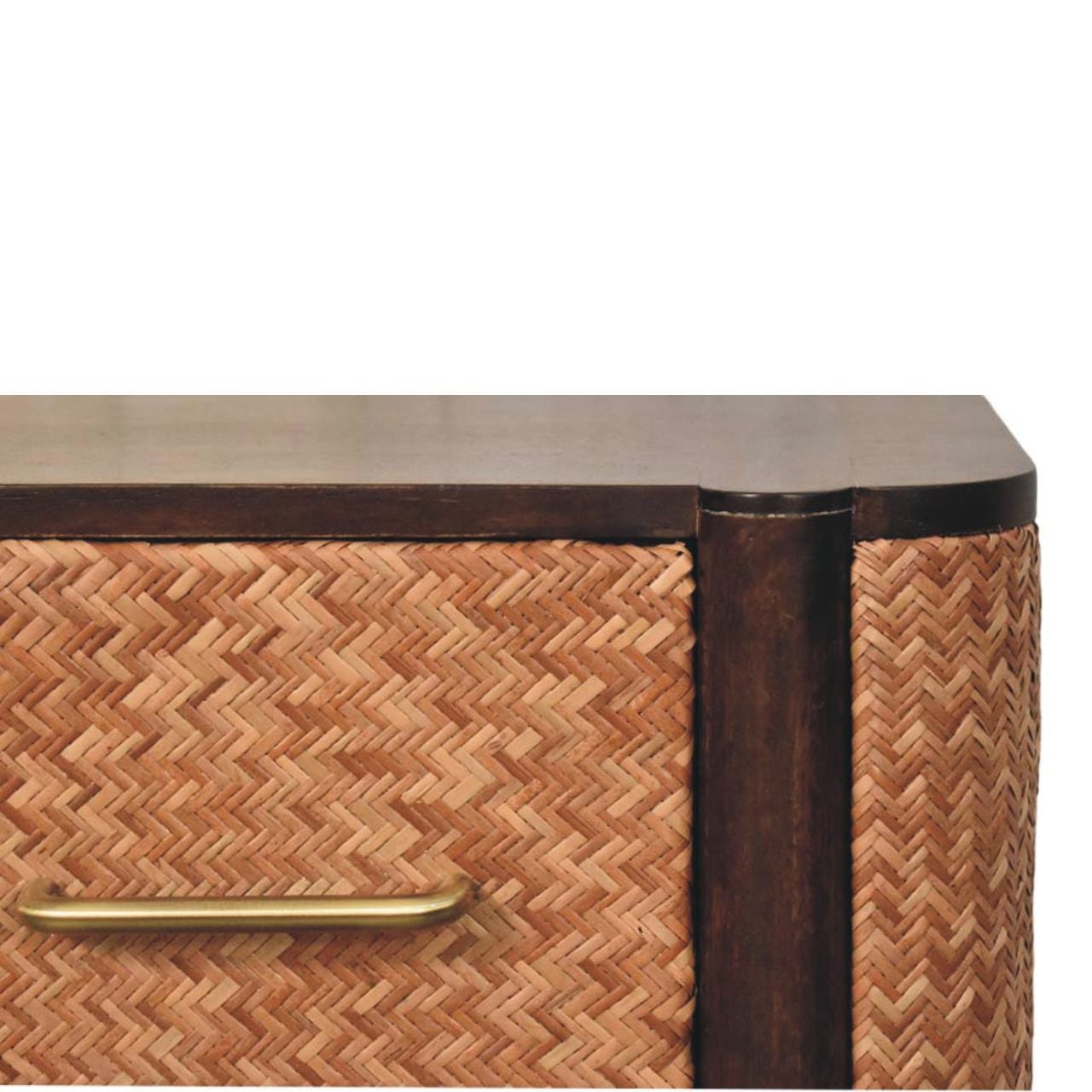 Rustic Solid Mango Wood Havana Canefront Nightstand - California Walnut Bedside Table - product view 4 showing...