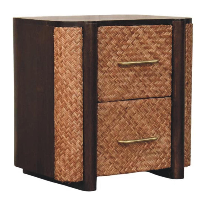 Rustic Solid Mango Wood Havana Canefront Nightstand - California Walnut Bedside Table - product view 3 showing...