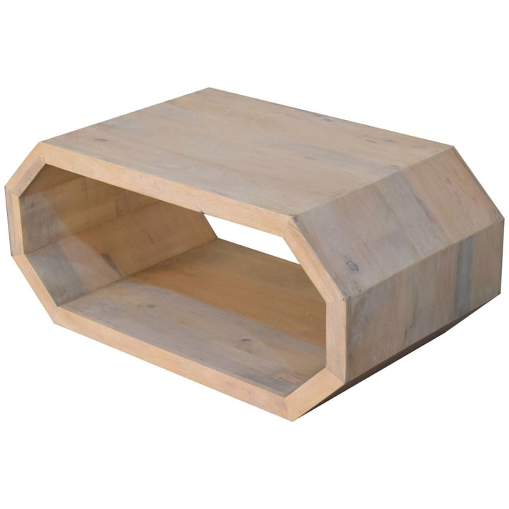 Rustic Hexagonal Coffee Table - Solid Mango Wood Center Table for Living Room - product view 8 showing handcrafted solid...