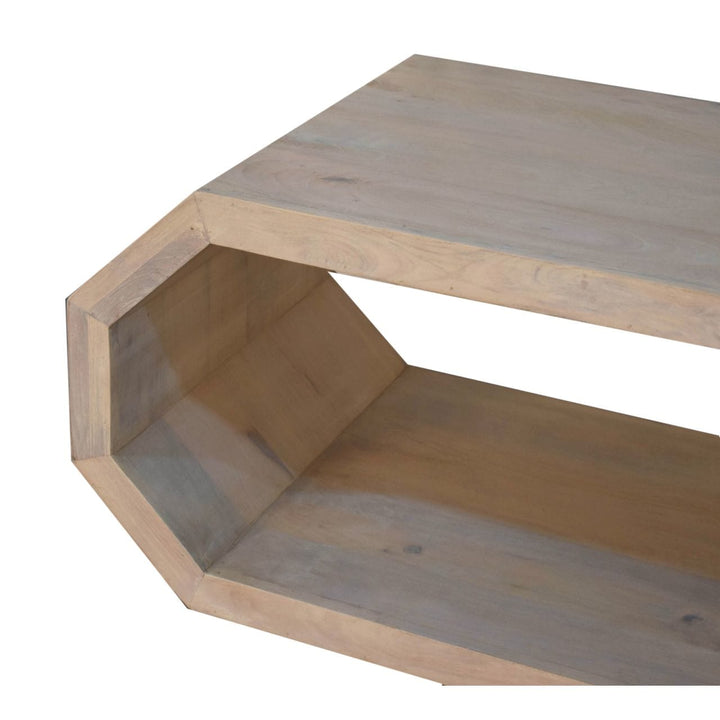 Rustic Hexagonal Coffee Table - Solid Mango Wood Center Table for Living Room - product view 6 showing handcrafted solid...