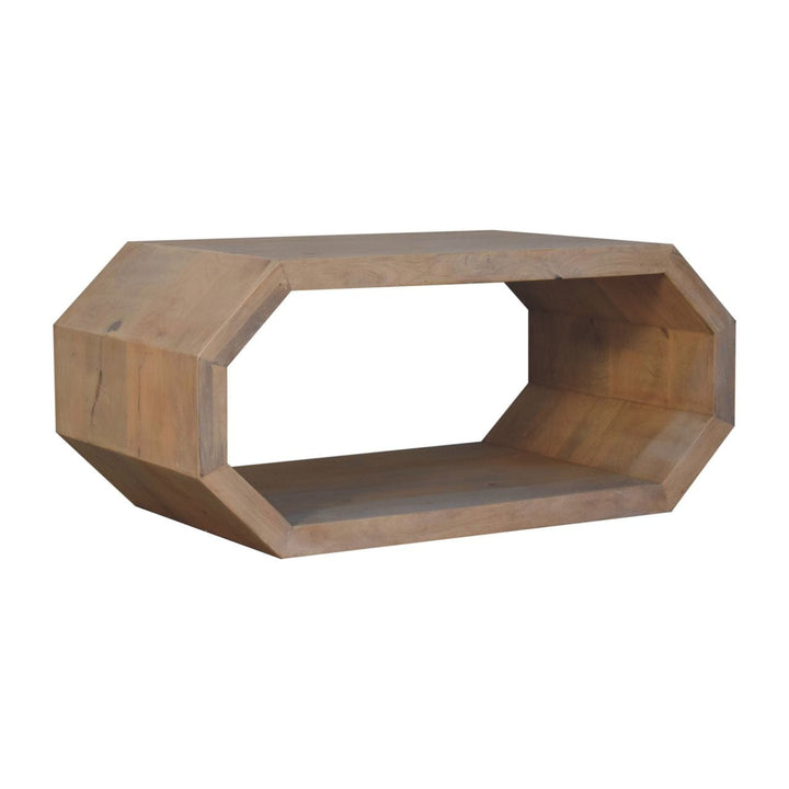 Rustic Hexagonal Coffee Table - Solid Mango Wood Center Table for Living Room - product view 4 showing handcrafted solid...