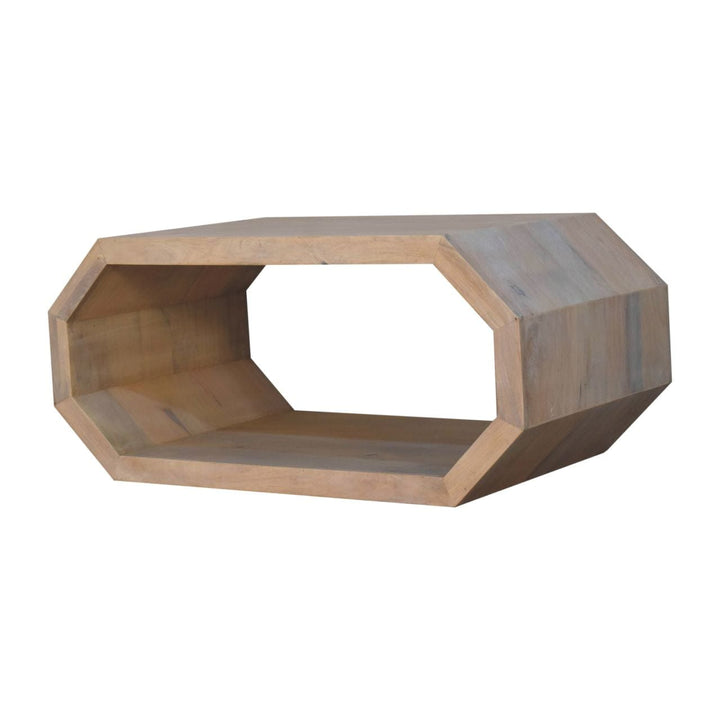 Rustic Hexagonal Coffee Table - Solid Mango Wood Center Table for Living Room - product view 3 showing handcrafted solid...
