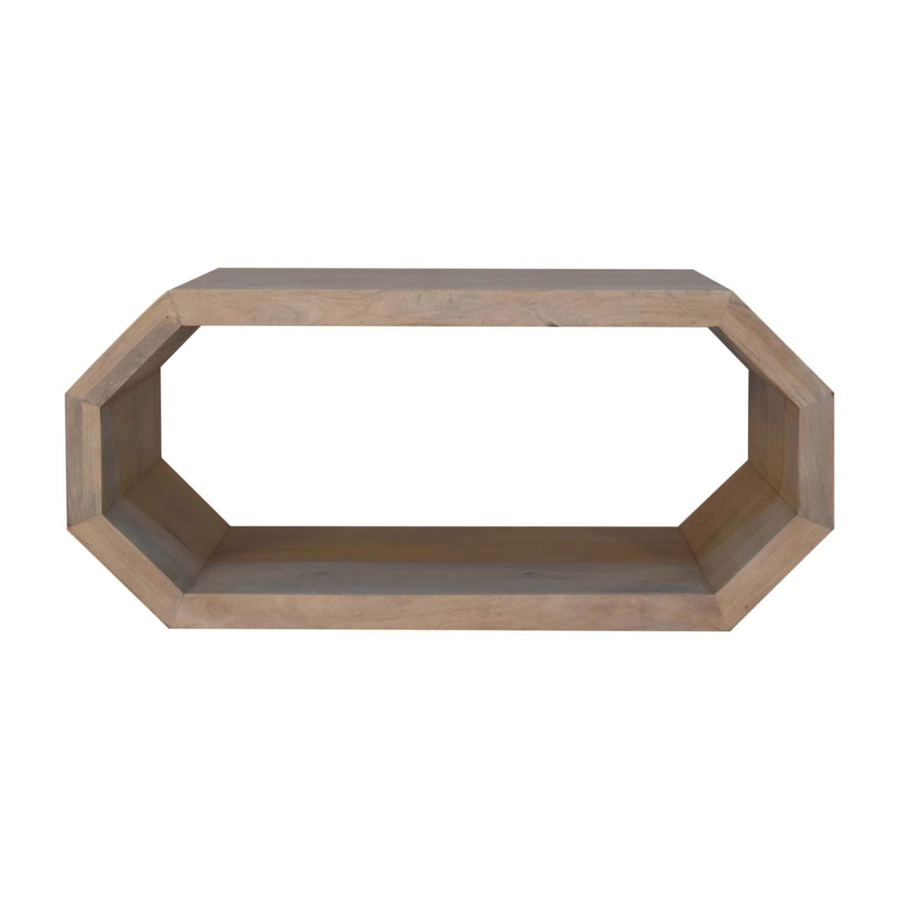 Rustic Hexagonal Coffee Table - Solid Mango Wood Center Table for Living Room - product view 2 showing handcrafted solid...