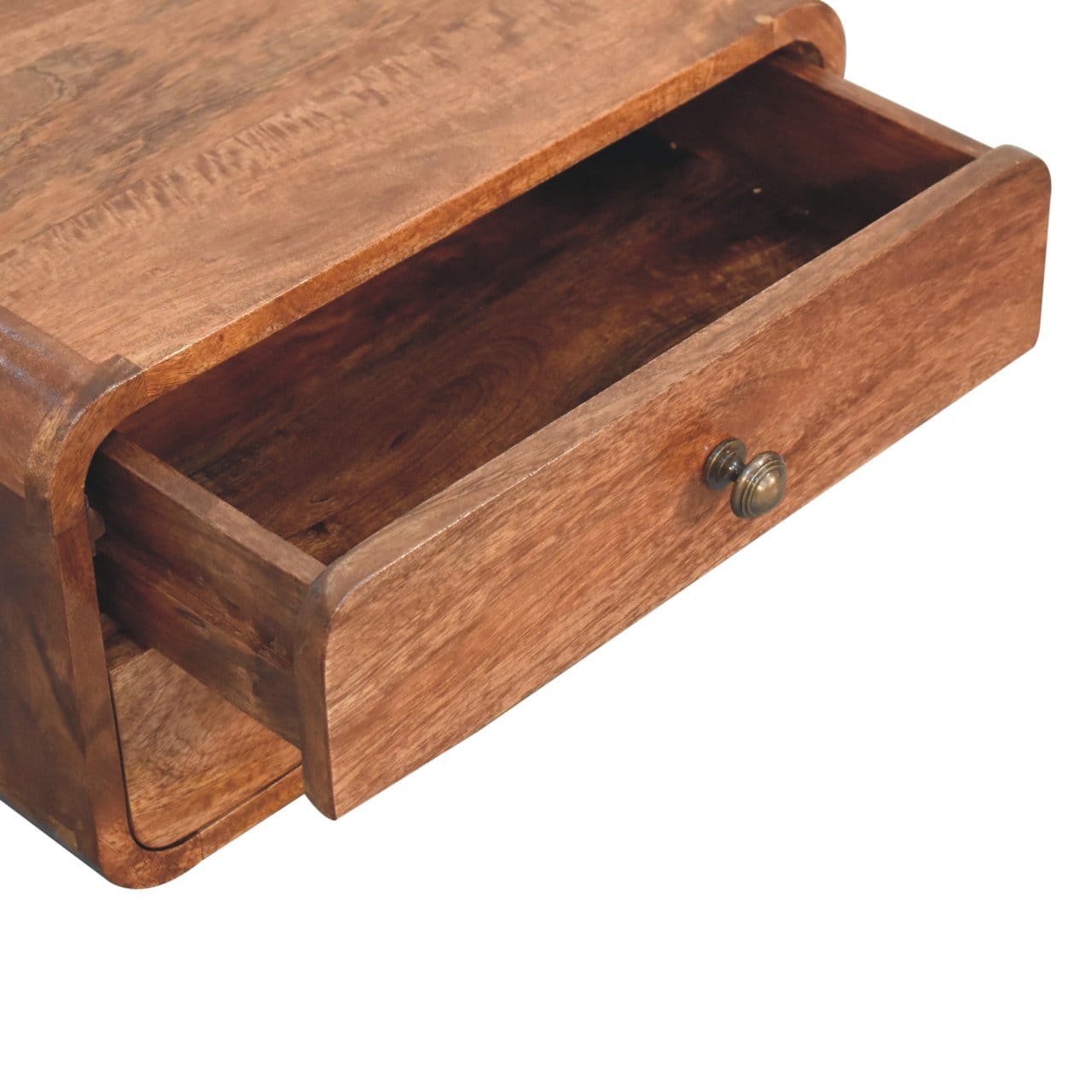 Mid-Century Modern Honey Caramel 2 Drawer Floating Nightstand - Solid Mango Wood Bedside Table for Bedroom - product view...