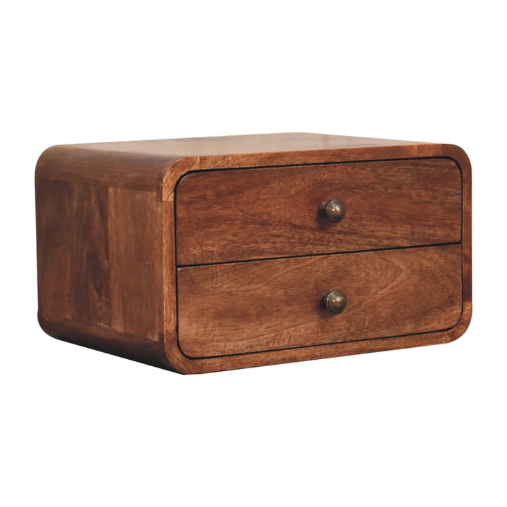 Mid-Century Modern Honey Caramel 2 Drawer Floating Nightstand - Solid Mango Wood Bedside Table for Bedroom - product view...