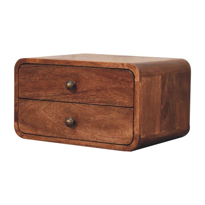 Mid-Century Modern Honey Caramel 2 Drawer Floating Nightstand - Solid Mango Wood Bedside Table for Bedroom - product view...