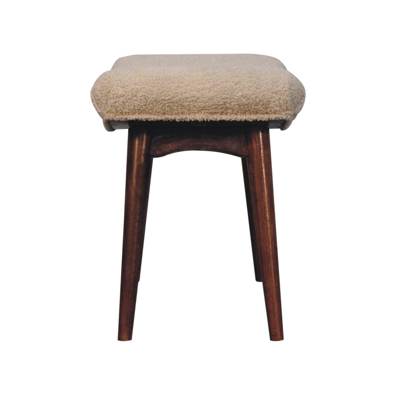 Honey Caramel Boucle Cream Curved Bench - Solid Mango Wood Seating Furniture for Entryway - product view 9 showing...