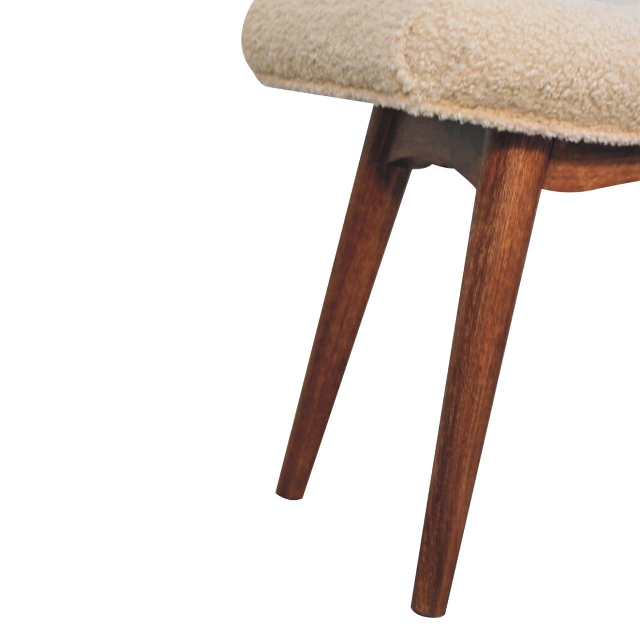 Honey Caramel Boucle Cream Curved Bench - Solid Mango Wood Seating Furniture for Entryway - product view 8 showing...