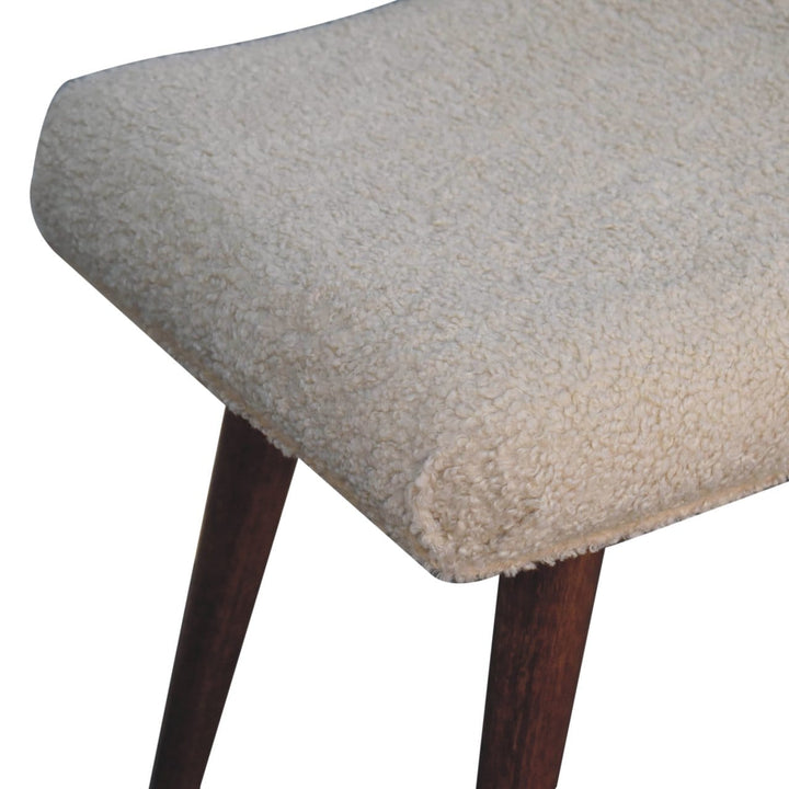 Honey Caramel Boucle Cream Curved Bench - Solid Mango Wood Seating Furniture for Entryway - product view 7 showing...
