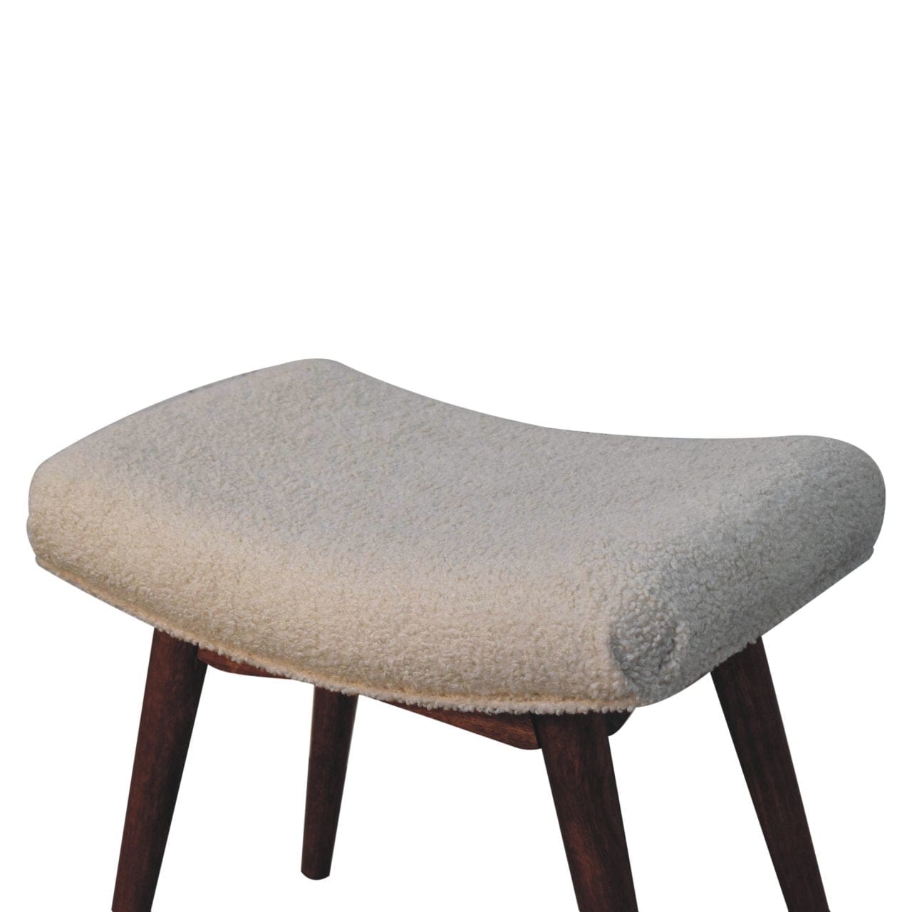 Honey Caramel Boucle Cream Curved Bench - Solid Mango Wood Seating Furniture for Entryway - product view 6 showing...