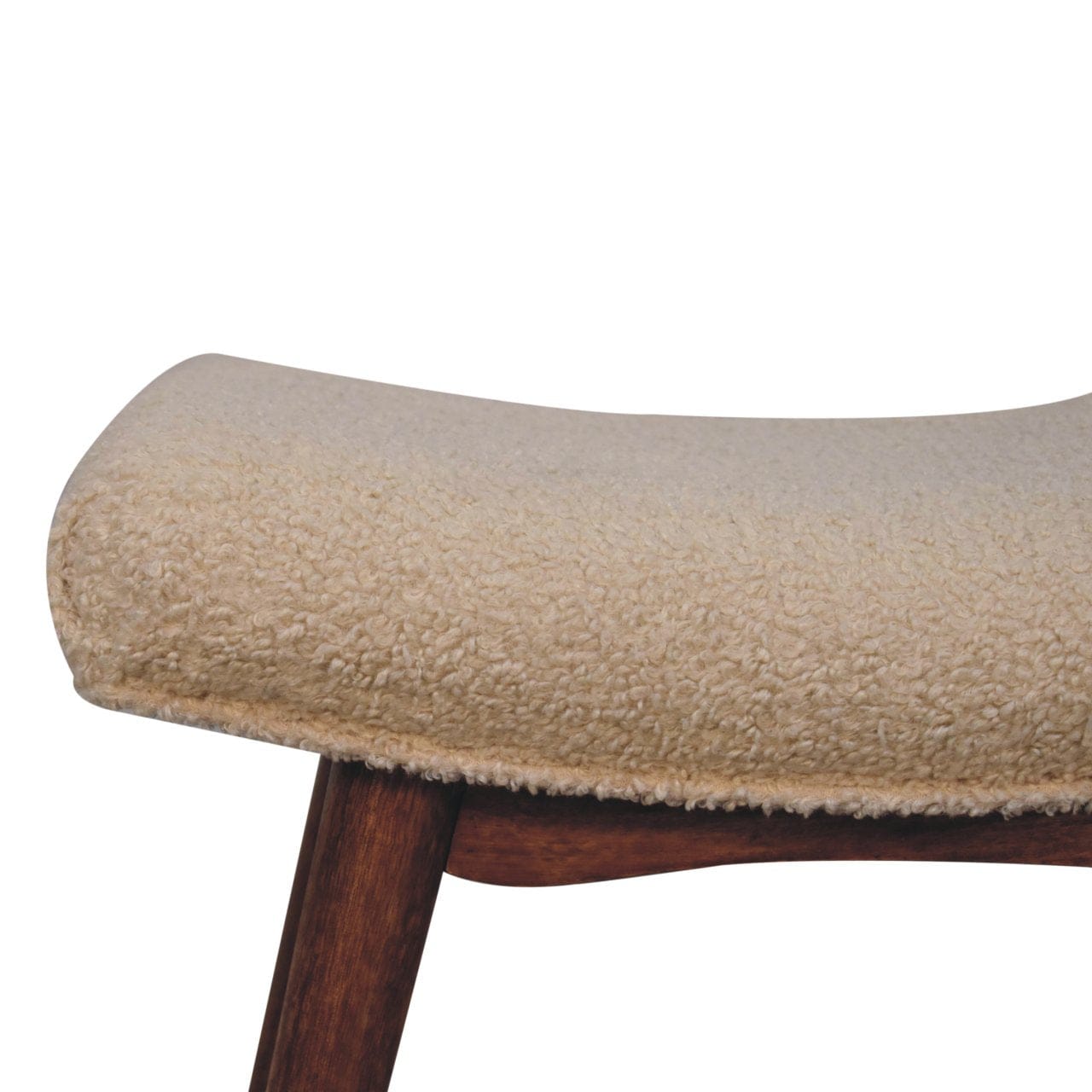 Honey Caramel Boucle Cream Curved Bench - Solid Mango Wood Seating Furniture for Entryway - product view 5 showing...