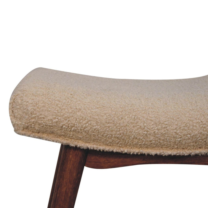 Honey Caramel Boucle Cream Curved Bench - Solid Mango Wood Seating Furniture for Entryway - product view 5 showing...