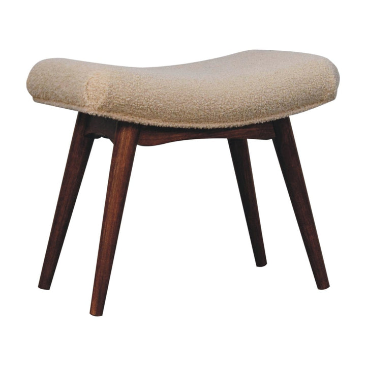 Honey Caramel Boucle Cream Curved Bench - Solid Mango Wood Seating Furniture for Entryway - product view 4 showing...