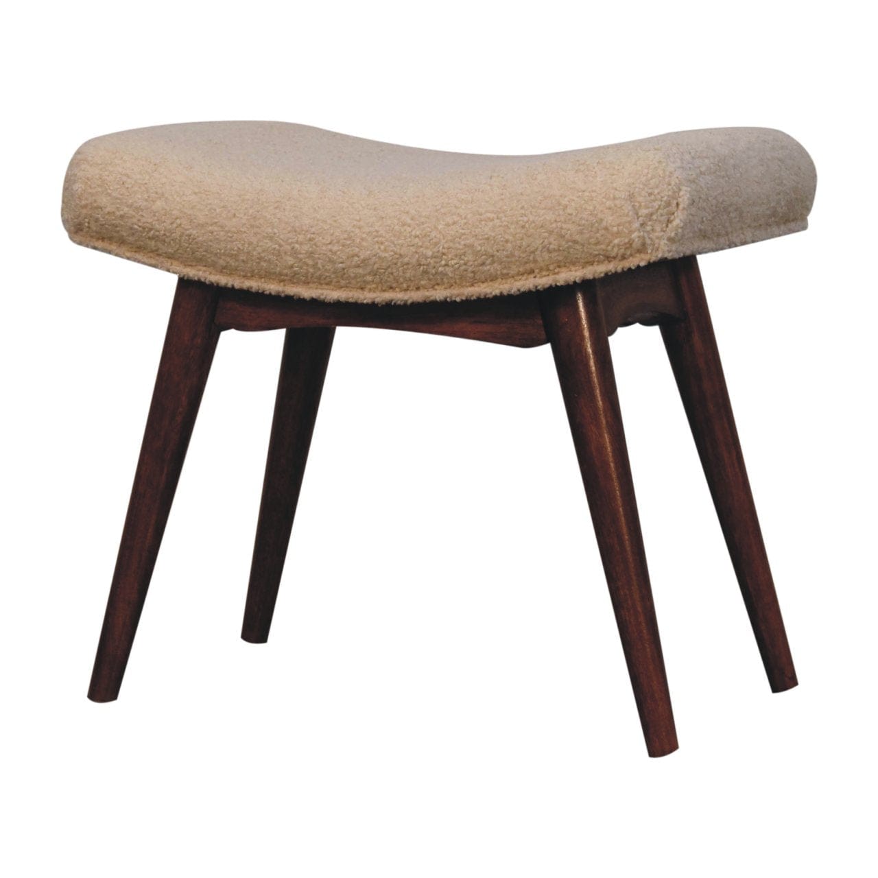 Honey Caramel Boucle Cream Curved Bench - Solid Mango Wood Seating Furniture for Entryway - product view 3 showing...