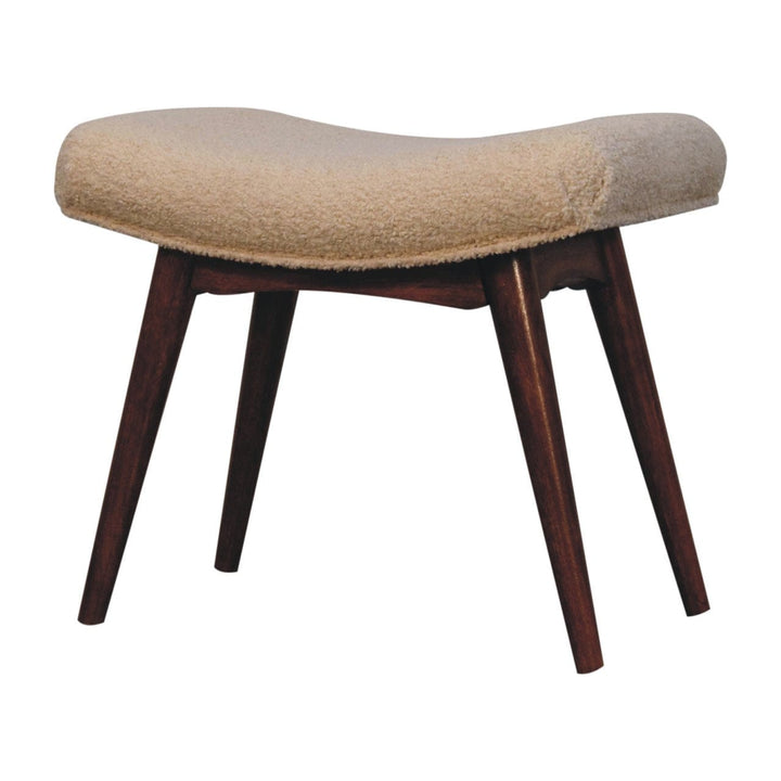 Honey Caramel Boucle Cream Curved Bench - Solid Mango Wood Seating Furniture for Entryway - product view 3 showing...