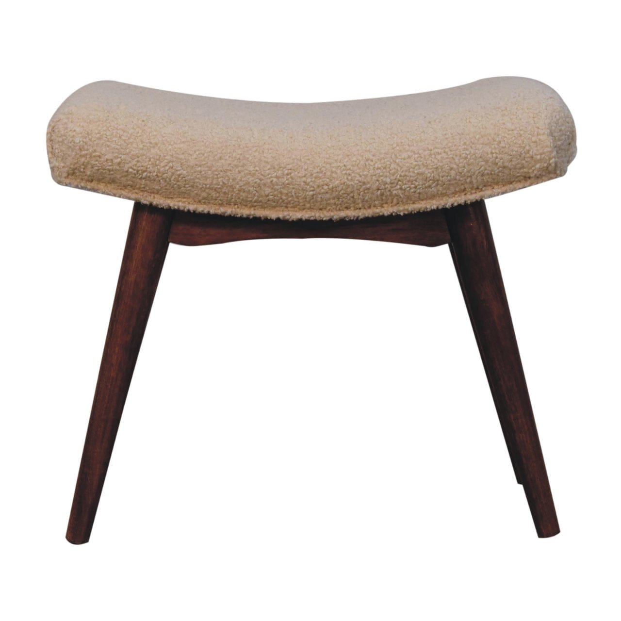Honey Caramel Boucle Cream Curved Bench - Solid Mango Wood Seating Furniture for Entryway - product view 2 showing...