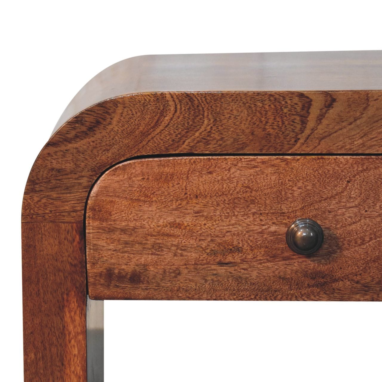 Mid-Century Modern Honey Caramel Darcy Nightstand - Solid Mango Wood Bedside Table for Bedroom - product view 5 showing...