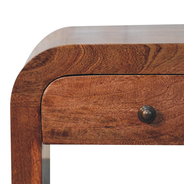 Mid-Century Modern Honey Caramel Darcy Nightstand - Solid Mango Wood Bedside Table for Bedroom - product view 5 showing...