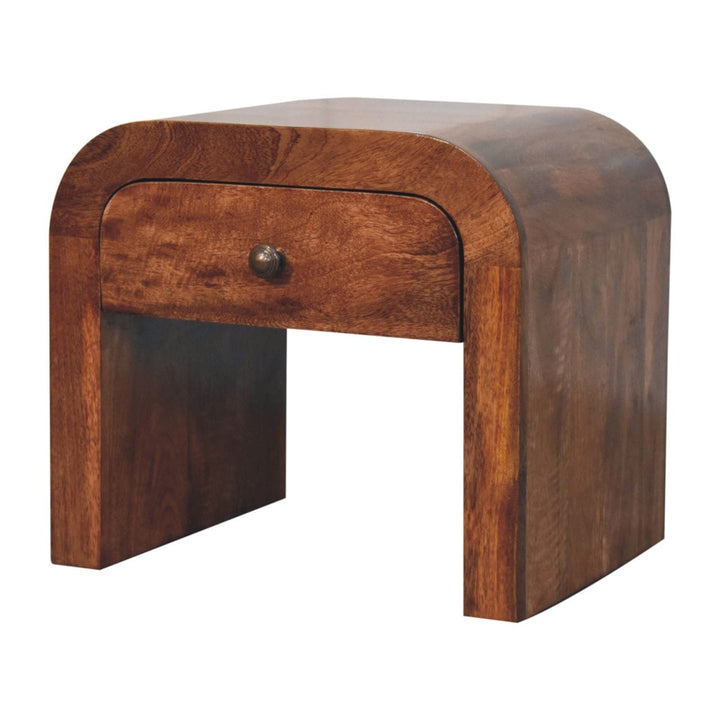 Mid-Century Modern Honey Caramel Darcy Nightstand - Solid Mango Wood Bedside Table for Bedroom - product view 4 showing...