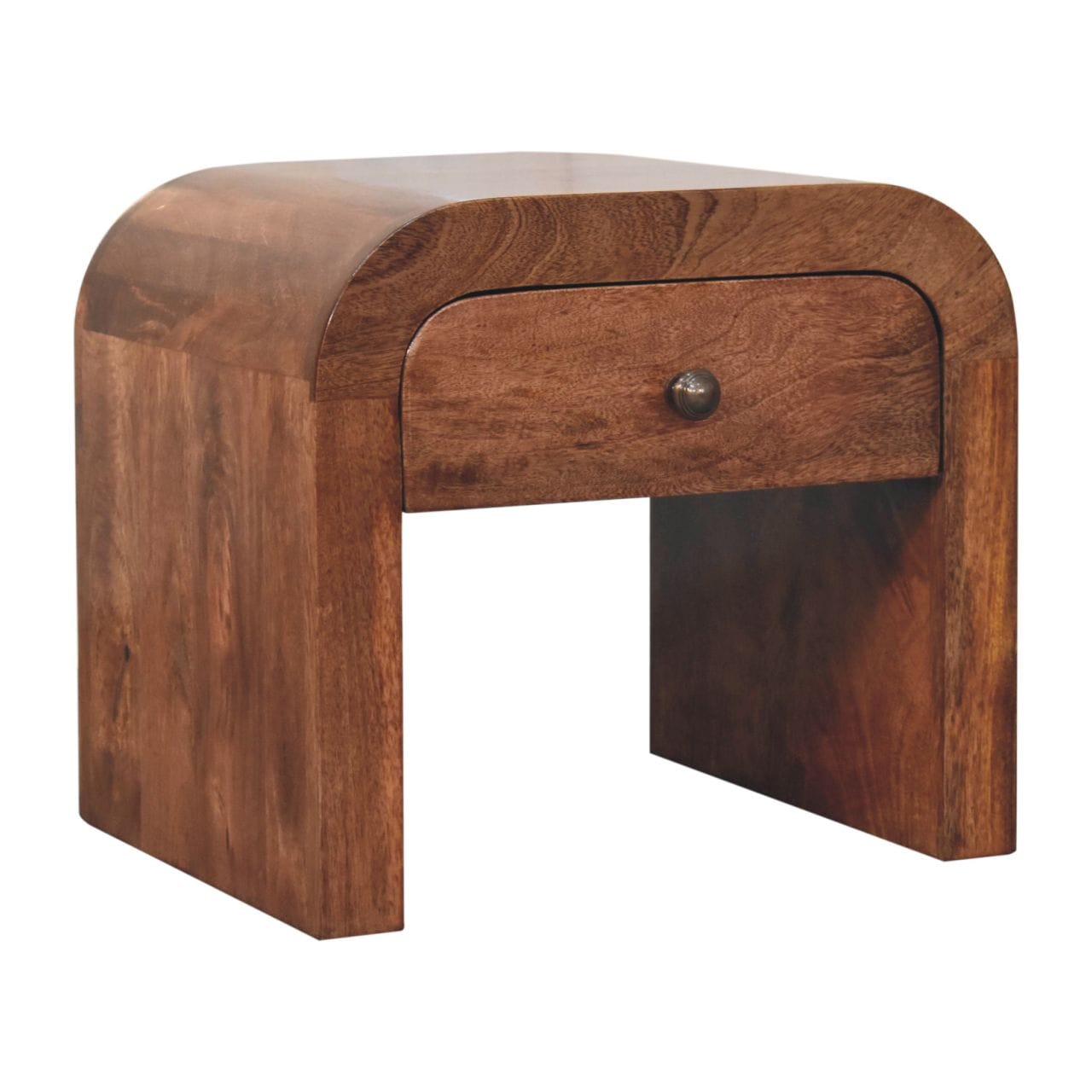 Mid-Century Modern Honey Caramel Darcy Nightstand - Solid Mango Wood Bedside Table for Bedroom - product view 3 showing...