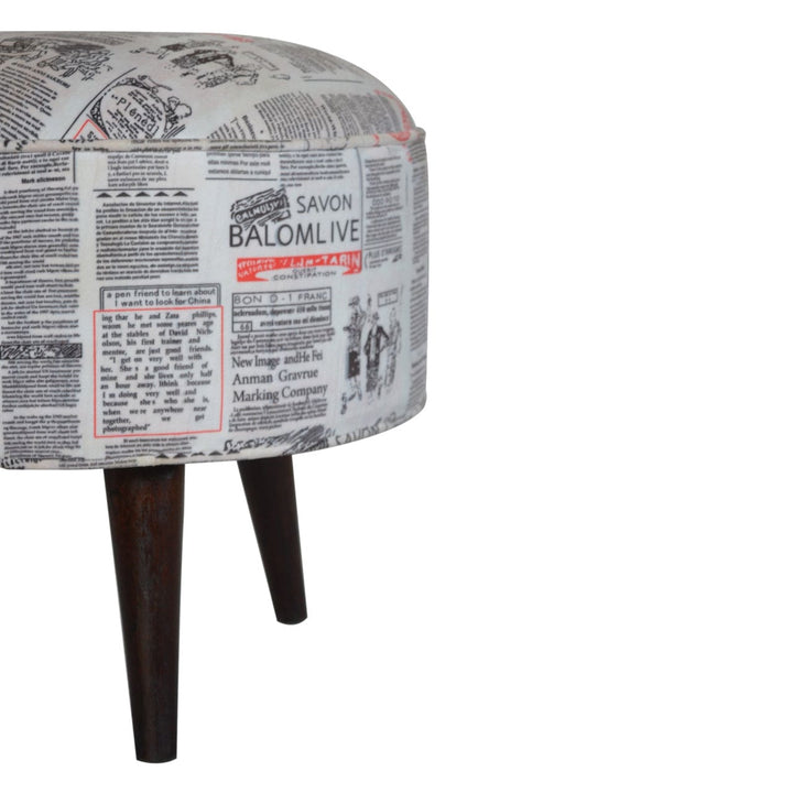 Mid-Century Modern - Round Footstool - Solid Mango Wood Accent Stool for Living Room - product view 5 showing handcrafted...