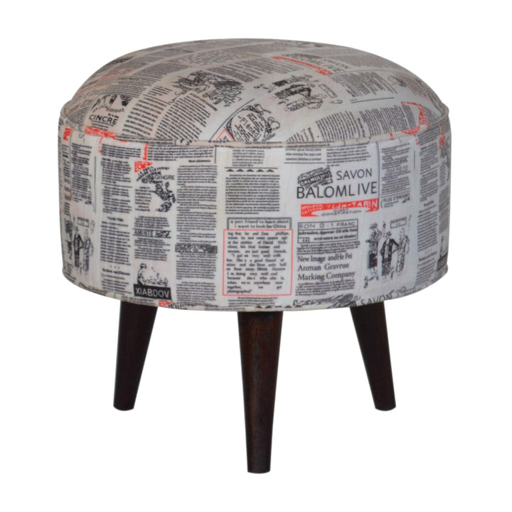 Mid-Century Modern - Round Footstool - Solid Mango Wood Accent Stool for Living Room - main view showing handcrafted...