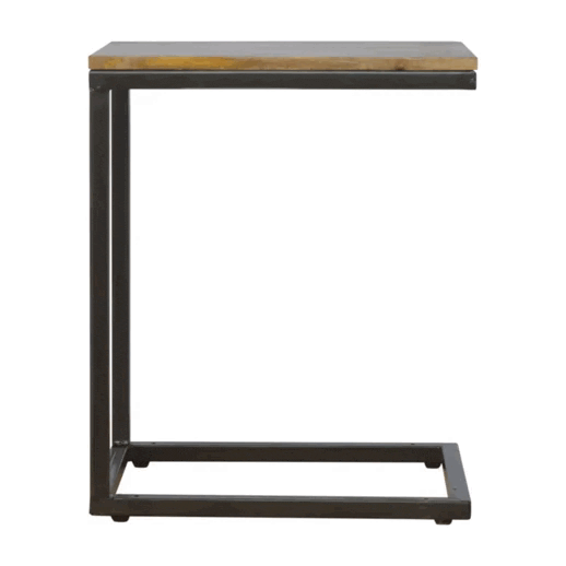 Mid-Century Modern Industrial End Table - Solid Mango Wood Side Table for Living Room - product view 8 showing...