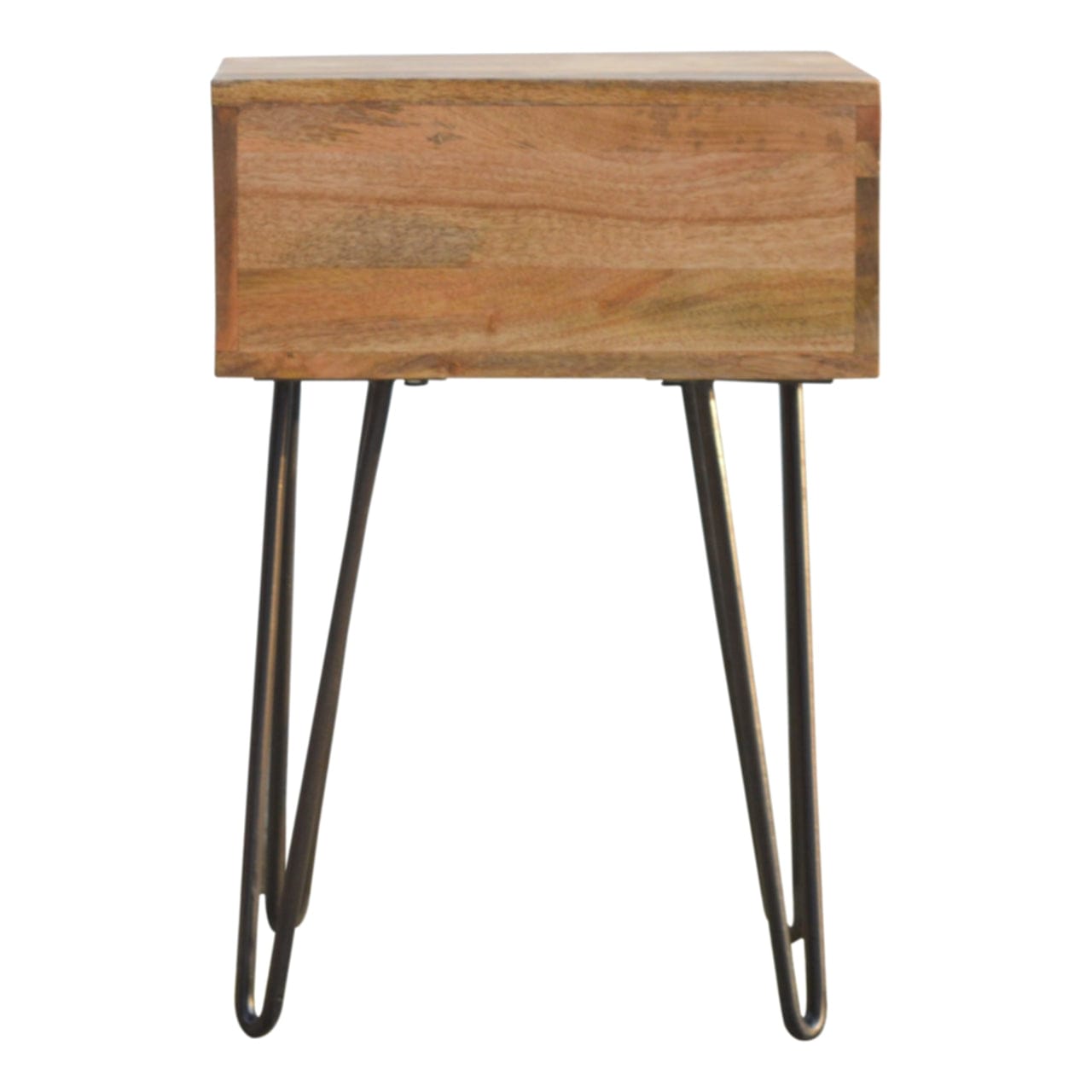 Mid-Century Modern Iron Base Nightstand - Solid Mango Wood Bedside Table for Bedroom - product view 7 showing handcrafted...