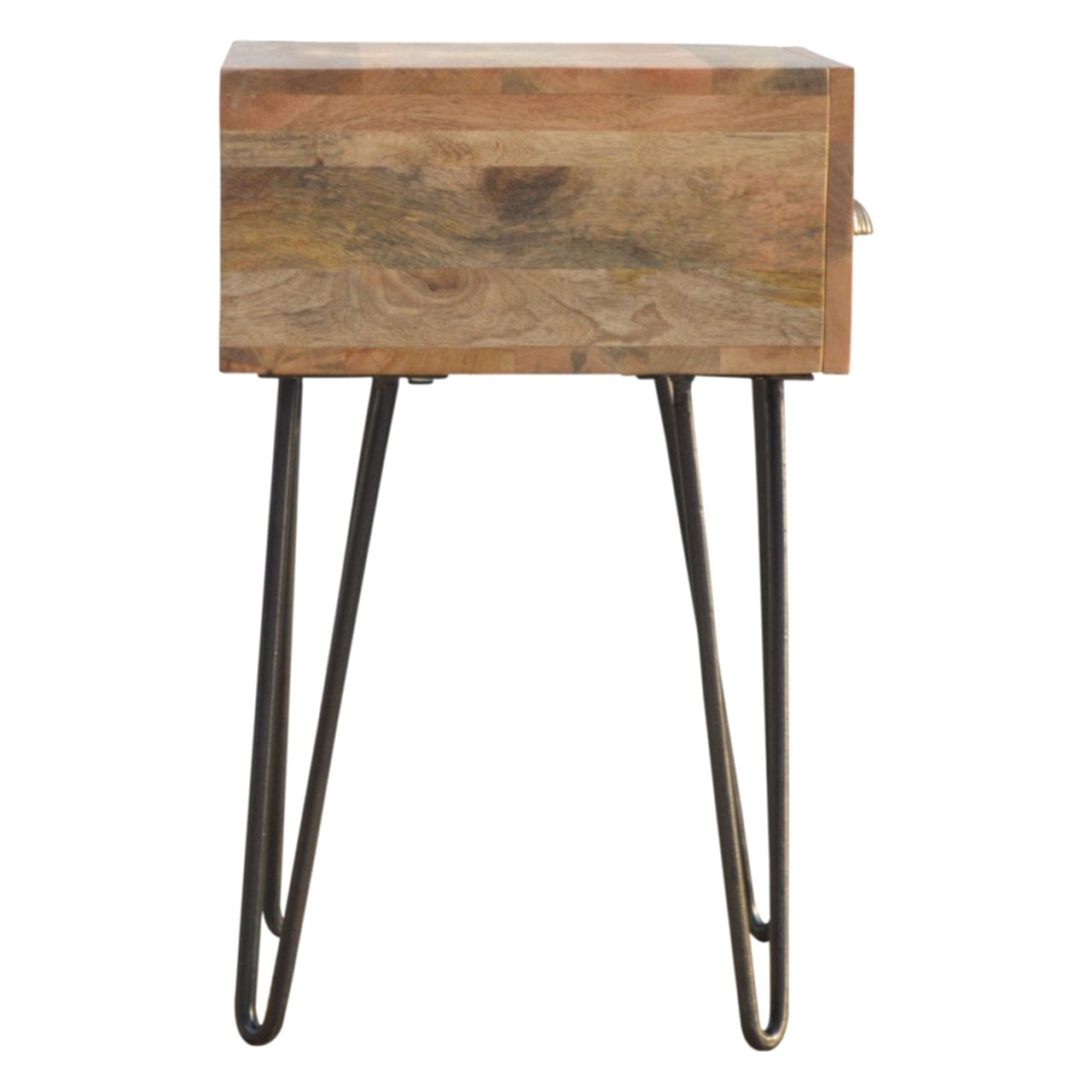 Mid-Century Modern Iron Base Nightstand - Solid Mango Wood Bedside Table for Bedroom - product view 6 showing handcrafted...