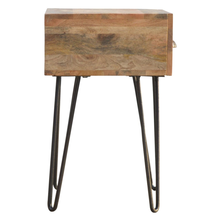 Mid-Century Modern Iron Base Nightstand - Solid Mango Wood Bedside Table for Bedroom - product view 6 showing handcrafted...