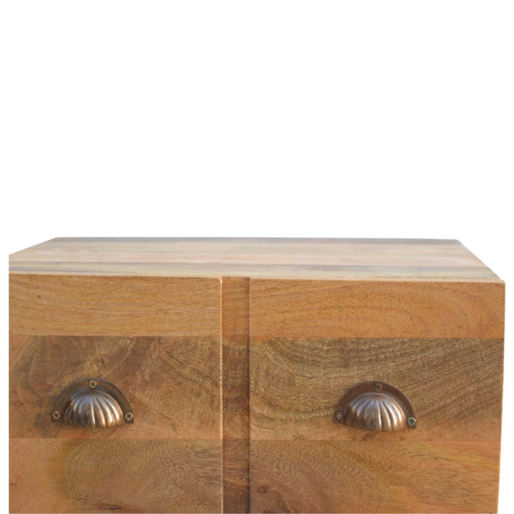 Mid-Century Modern Iron Base Nightstand - Solid Mango Wood Bedside Table for Bedroom - product view 5 showing handcrafted...