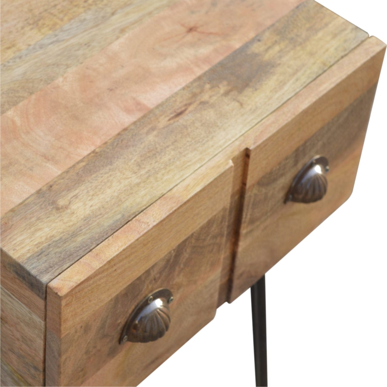 Mid-Century Modern Iron Base Nightstand - Solid Mango Wood Bedside Table for Bedroom - product view 3 showing handcrafted...