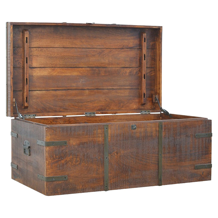 Mid-Century Modern Iron Storage Box - Solid Mango Wood Storage Container for Home - product view 8 showing handcrafted...